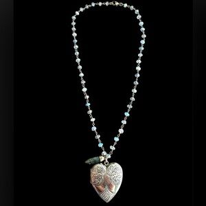 Victorian Gold Filled Heart Locket Labradorite Vintage Fusion Necklace
